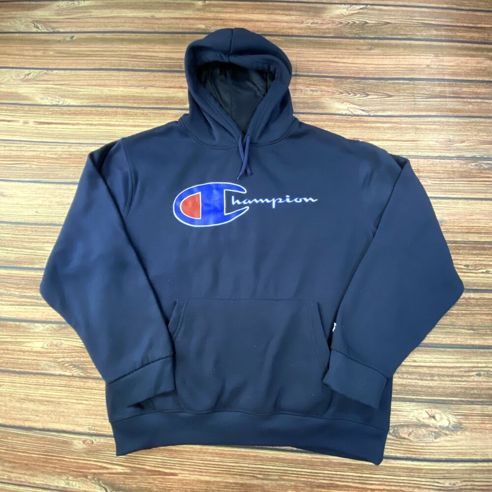 Champion Heavy Weight Big Logo Navy Pullover Hoodie 2XL Y2K Spellout